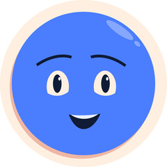 Funny Blue Geometric Character Face With Happy Expression And White Border On Transparent Background