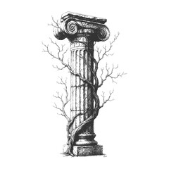 Ancient Greek column illustration with vines, representing history, art, and architecture. Perfect for education or classic design use.