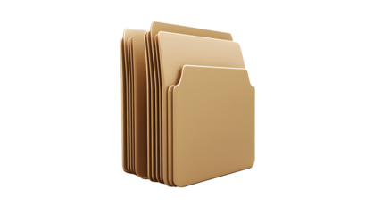 Brown file folders isolated on transparent background for office organization