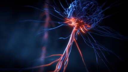 Dynamic neural network activation digital space abstract visualization high tech close-up view innovation in science