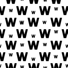 Bold black Latin letters form a seamless vector alphabet pattern against a unique repeatable white background, creating a trendy fashion design featuring the letter W