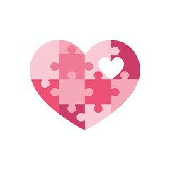 A pink heart jigsaw puzzle missing a piece represents incompleteness or yearning