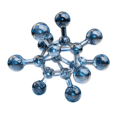Glass molecule structure rotating, isolated on white background 