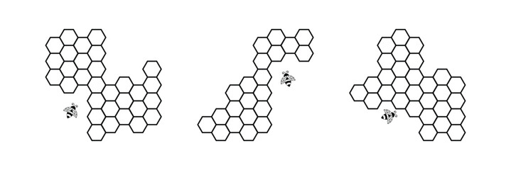 Honeycomb icons vector symbol, honeycomb patterns with honey bee . Set of icons of honeycomb, bee honeycomb of abstract form. eps 10 