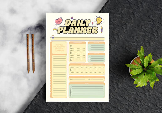 Daily Planner Template for Organization and Productivity
