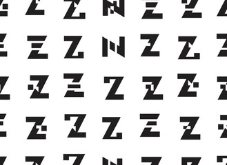 A vectorized, seamless alphabet pattern featuring bold black Latin letters set against a distinctive white background, creating a trendy fashion design centered on the letter Z