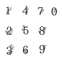 お洒落な花を絡めたデザイン数字のアイコンイラスト