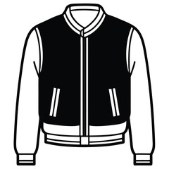 Naklejka premium Black and white vector illustration of a varsity letterman jacket isolated on white background