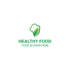 Fototapeta premium Green Chef Hat and Leaf Logo Design for Organic Cooking and Healthy Food with Creative Illustration