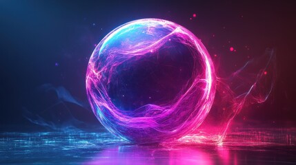 Abstract sphere of vibrant energy in neon light