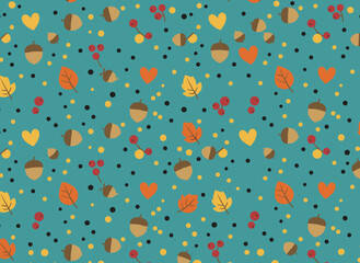 Colorful autumn leaves form a seamless pattern in this vector illustration