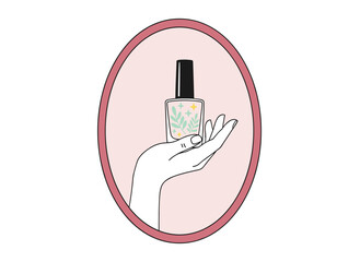 Linear‑style vector template featuring a nail studio varnish emblem, a beauty spa hand, and varnish adorned with stars