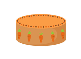 A homemade sweet carrot cake topped with luscious cream, served on a plate and garnished with sweet mastic carrots