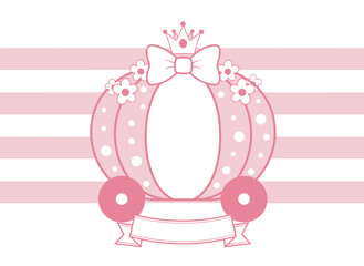 Brougham carriage with an abstract pink background vector illustration, decorated with a Lol surprise doll girlish style banner, used as an invitation card template
