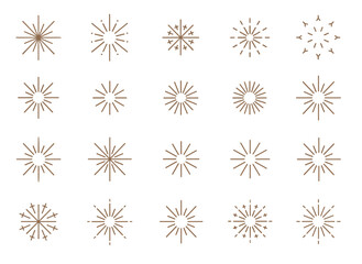 A collection of sparkling star icons featuring various star shapes, constellations, and galaxies