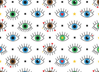 A seamless black‑and‑white eye and lash vector pattern, ideal for wallpapers, pattern fills, web page backgrounds, surface textures, and textiles