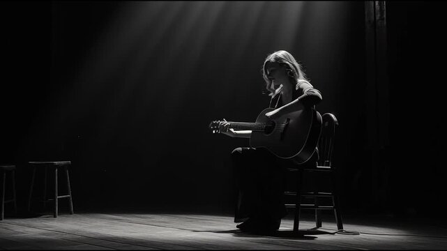 ステージでギターを奏でる女性アーティストのライブ演奏映像｜音楽｜弾き語り｜パフォーマンス｜ライブ感｜照明演出｜バンド｜情熱｜ミュージシャン素材｜Vlog用