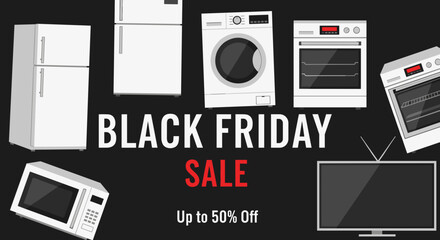Black Friday Sale banner featuring major home appliances and electronics discounts