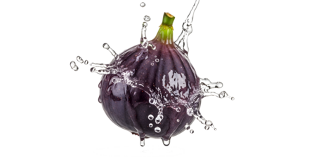 Fresh fig fruit splashing in water isolated on transparent background