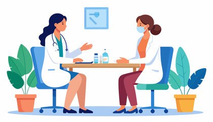 Doctors in consultation offering medical advice and support, healthcare professionals collaborating on patient care, promoting wellness and trust in medicine