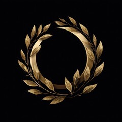 Elegant golden wreath with leaves on a black background for design elements