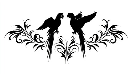 Black parrot silhouette vector art with decorative floral elements