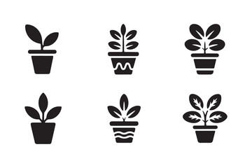 Different potted houseplants set, indoor flowers, nature indoor garden, flowers on pot vector silhouette,  vector illustrations EPS 10