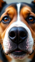 A captivating close-up of a dog showcasing its expressive features and vibrant colors