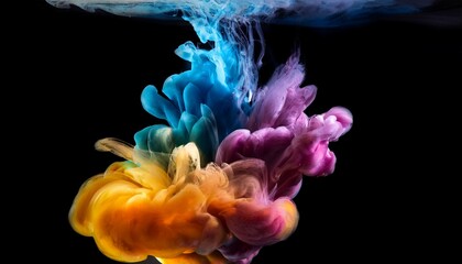 abstract background of colored smoke in water on a black isolated background