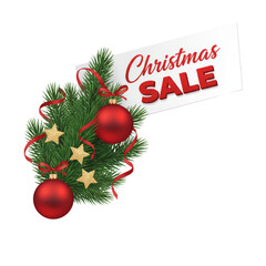 Festive Christmas promotion display with vibrant ornaments and evergreen branches invitation