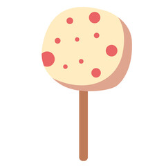 Vanilla lollipop with red sprinkles, cheerful cartoon look, suitable for birthday themes and playful dessert advertisements.
