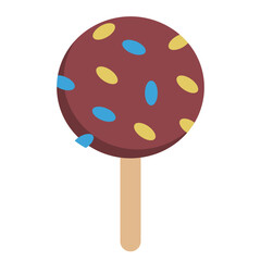 Chocolate lollipop with colorful sprinkles, ideal for children’s parties, festive designs, or playful sweet-themed decorative elements.
