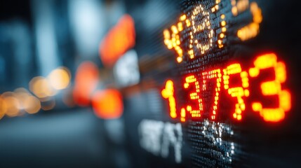 Stock market data analysis financial district digital display urban environment close-up view investment insights