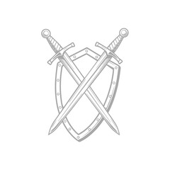 Crossed Swords and Shield Emblem Set Illustration