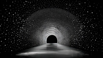 Dark tunnel perspective with ambient lights leading to unknown destination
