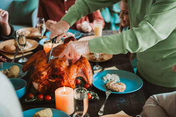 family feast unfolds as we gather around a golden roasted turkey with smiles warmth and gratitude...