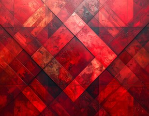 Abstract geometric artwork, red shades, textured squares, and diagonal lines