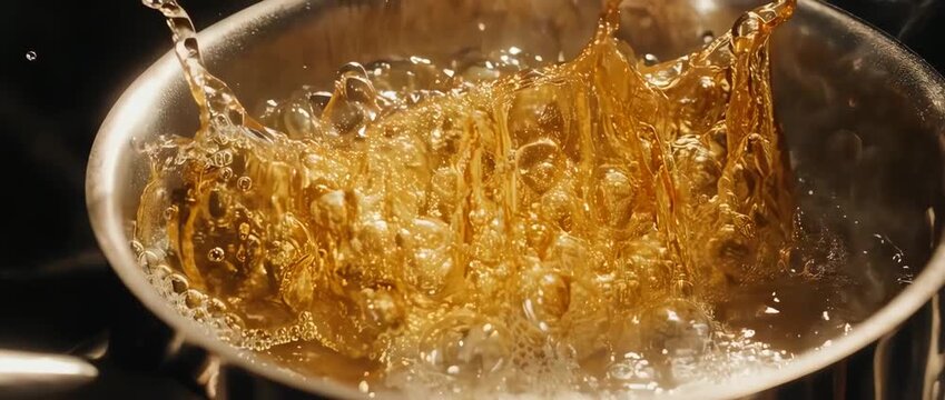 Samosa or sambusek being deep-fried in hot oil. Represents Iftar preparation and festive Ramadan food.