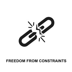 Broken chain symbolizing freedom from constraints in black graphic  