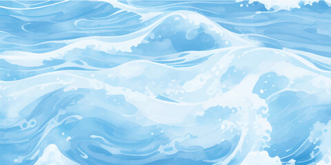 Obraz premium Peaceful Sky Watercolor Background with Floating White Clouds and Serene Shades of Blue, Artistic Swirling Brush Texture Perfect for Spa Branding, Meditation Posters, Dreamy Minimalist Design,