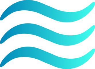 Breathing, lightness, liberation. Three smooth waves in a blue gradient convey a sense of freedom, depth, and airiness.