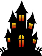 Spooky haunted house silhouette with glowing windows perfect for Halloween celebration and scary night design theme
