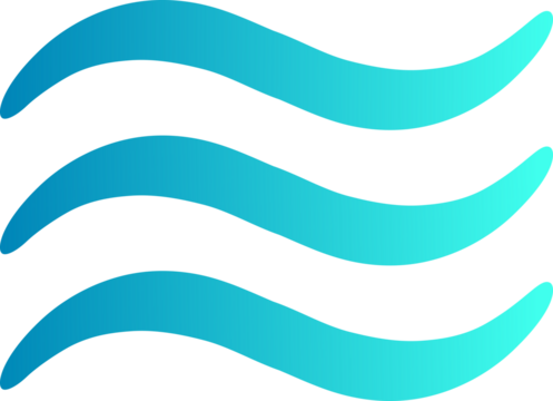 Breathing, lightness, liberation. Three smooth waves in a blue gradient convey a sense of freedom, depth, and airiness.