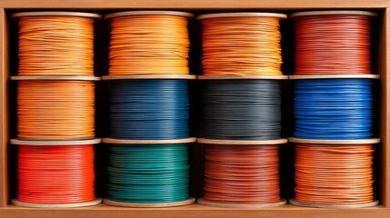 This scene features a neatly arranged selection of colorful threads in a wooden box. The vibrant hues bring life to the space, inspiring creativity for various craft projects