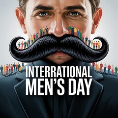 International mens day celebration with diverse men and large mustache