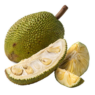A whole monkey jack fruit isolated on a transparent background
