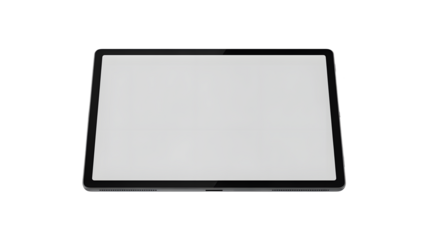 Modern digital tablet device with a blank white screen for content display isolated on transparent background