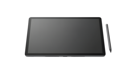 Modern digital drawing tablet with stylus pen isolated on transparent background for creative art and design work