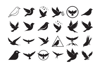 24 Bird in Flight Silhouette Vector Bundle. Black Minimal Nature Clipart