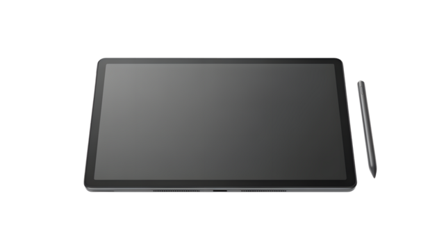 Modern digital drawing tablet with stylus pen isolated on transparent background for creative art and design work